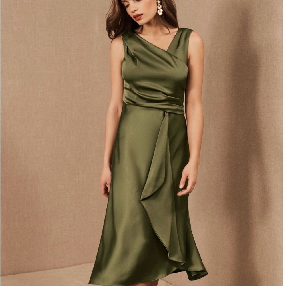 Olive green BHLDN x cocktail and bridesmaid midi dress (Alston Dress)